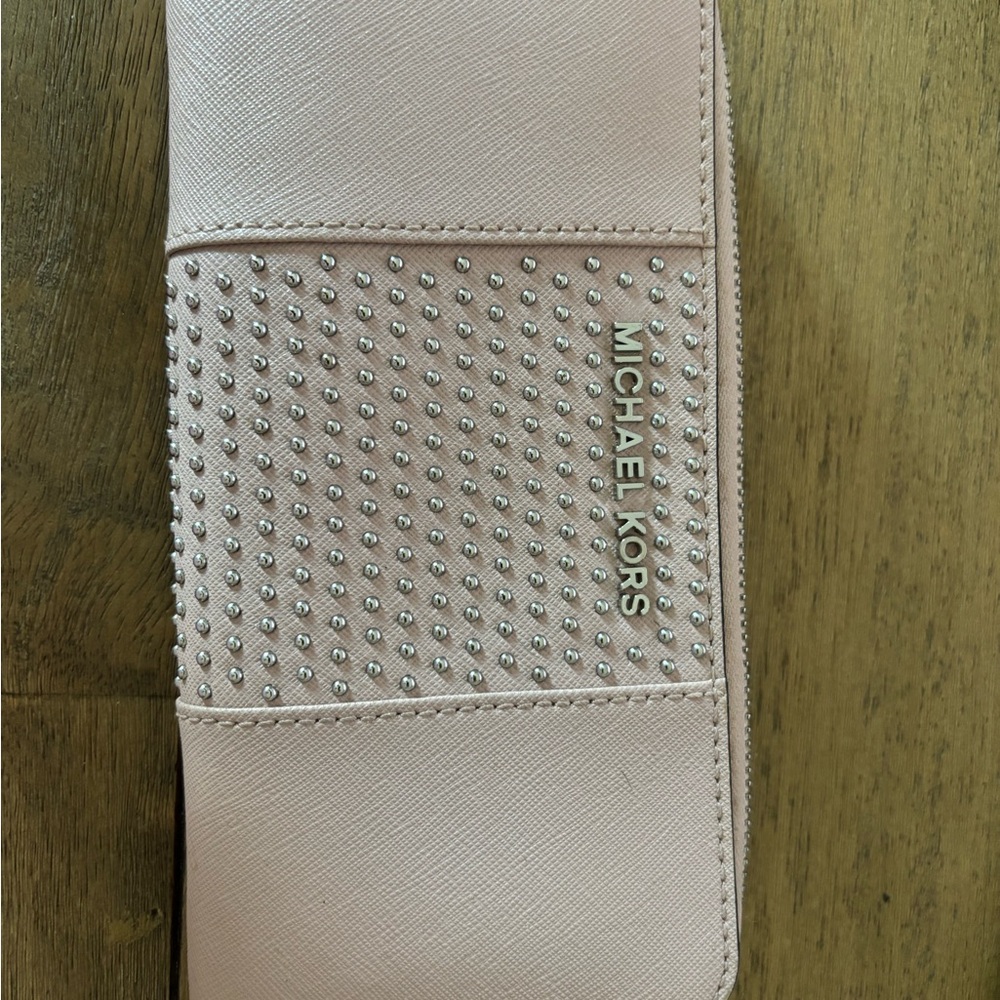 Michael Kors Blush Pink Studded Zip Wallet